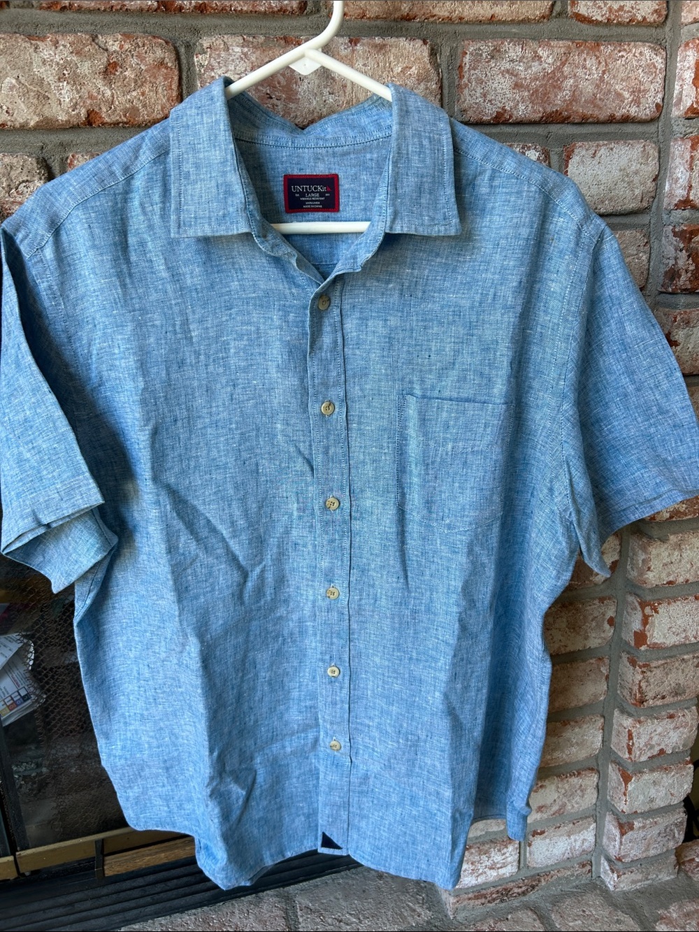 UNTUCKit ‘Cameron’ Wrinkle‎ Resistant Men’s Linen Short Sleeve Shirt Sz L NWOT